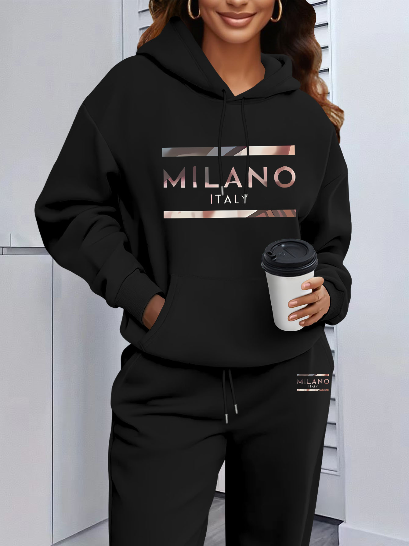 Winter Clothing For Women - Setelan Hoodie Sweatshirt Wanita Motif Cetak